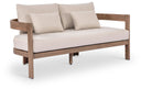 Newport 65″ water-resistant upholstered outdoor patio loveseat – Elite Enclave Home