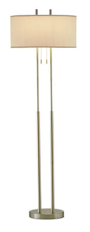 Brushed Task Floor Lamp With Fabric Drum Shade - Silver / White - HomeRoots - Floor Lamps - Elite Enclave Home