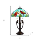 Two Light Tiffany Table Lamp With Aqua And Red Floral Shade - Bronze - HomeRoots - Table Lamps - Elite Enclave Home