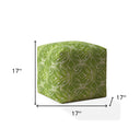 Cotton Damask Pouf Cover - Green / White