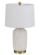 Metal Table Lamp With White Drum Shade - Ivory
