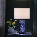 Glass LED Cylinder Table Lamp With Nightlight And White Drum Shade - Black