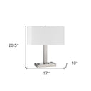 Metal Two Light Desk USB Table Lamp With White Shade - Nickel