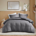 Logan - Full Striped Duvet Set - Charcoal
