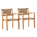 Wood And Rattan Indoor Outdoor Dining Chairs (Set of 2) - Natural