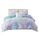 Cassiopeia - Watercolor Tie Dye Printed Quilt Set With Throw Pillow - Light Blue