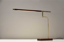Metal Adjustable LED Desk Lamp With USB Port - Walnut Wood Finish And Antique Brass