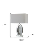 Contemporary Glass Table Lamp With Rectangular Shade - White Silver
