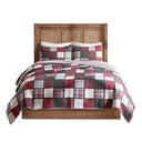 Tulsa - King Oversized Plaid Print Quilt Set - Red / Gray