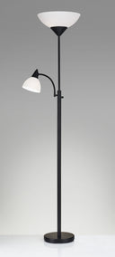Two Light Torchiere Floor Lamp With Acrylic Bowl Shades - Black / White - HomeRoots - Floor Lamps - Elite Enclave Home