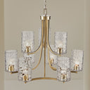 Opulentia - 9-Light Round Tiered Chandelier With Textured Glass Shades - Antique Brass