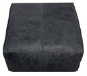 Distressed Leather Pouf Ottoman - Black