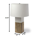 Block Table Or Desk Lamp - White Marble And Natural Wood