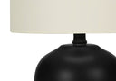 17" Ceramic Round Table Lamp With Ivory Drum Shade - Black - HomeRoots - Table Lamps - Elite Enclave Home