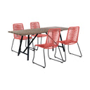 5 Piece Solid Wood Dining Set With Four Chairs - Brown And Red
