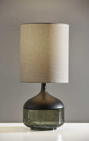 Petite Wood Smoked Glass Base With Lightly Textured Round Shade Table Lamp - Black