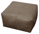 Brown Distressed Leather Pouf Ottoman - Gray