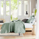 Tuscany - 3 Piece Reversible Scalloped Edge Coverlet Set - Seafoam