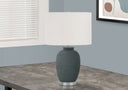 Ceramic Round Table Lamp With Ivory Drum Shade - Blue And Silver - HomeRoots - Table Lamps - Elite Enclave Home