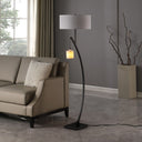 Dual Arc Floor Lamp With White Drum Shade - Matte Black - HomeRoots - Floor Lamps - Elite Enclave Home
