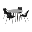 5 Piece 47" Round Stone Dining Set With Four Chairs - Gray And Black