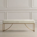 Uttermost Swale Ivory Leather Bench – ivory top-grain leather seat with diamond tufting & brushed brass stainless steel base