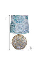 Glass With Rope Globe Table Lamp With Coral Shade - Aqua