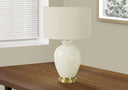 Ceramic Urn Table Lamp With Cream Drum Shade - Gold And Ivory - HomeRoots - Table Lamps - Elite Enclave Home