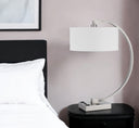 Metal Lantern Desk USB Table Lamp With White Shade - Nickel