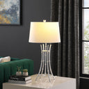 Bamboo Design Table Lamp With Off - White Drum Shade - Silver - HomeRoots - Table Lamps - Elite Enclave Home