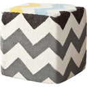 Wool Square Pouf With Zig Zag Pattern - Ivory / Charcoal