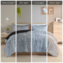 Malea - Shaggy Long Fur Comforter Mini Set - Black / Light Blue