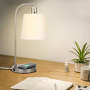Metal Round USB Table Lamp With White Empire Shade - Nickel - HomeRoots - Table Lamps - Elite Enclave Home
