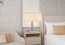 Metal Two Light Desk USB Table Lamp With White Shade - Nickel