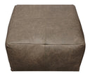 Brown Distressed Leather Pouf Ottoman - Gray