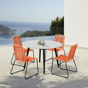 5 Piece Round Stone Dining Set With Four Chairs - Gray And Orange