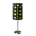 Metal Mod Table Lamp With Black And Green Drum Shade - Silver