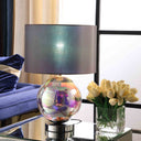 Iridescent Glass Globe Table Lamp With Gray Classic Drum Shade - Silver Metallic