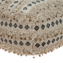 Cotton Blend Abstract Pouf Ottoman - Beige
