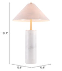 Metal Bedside Table Lamp With Beige Empire Shade - White