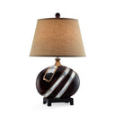 Dark Polyresin Lamp With Beige Fabric Shade - Brown
