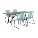 5 Piece Solid Wood Dining Set With Four Chairs - Brown And Light Blue