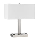 Metal Two Light Desk USB Table Lamp With White Shade - Nickel