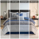 Greer - 7 Piece King Color Block Stripe Comforter Set With Throw Pillows - Blue