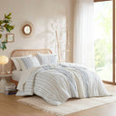Imani - Cotton Printed Comforter Set With Chenille - White / Navy