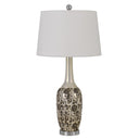 Metal Two Light Bedside Table Lamps With White Globe Shade (Set of 2) - Silver