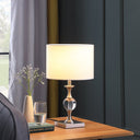 20" Bedside Table Lamp With White Drum Shade - Silver