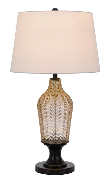 Glass Table Lamp With White Empire Shade - Bronze