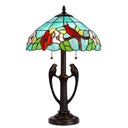 Two Light Tiffany Table Lamp With Aqua And Red Floral Shade - Bronze - HomeRoots - Table Lamps - Elite Enclave Home