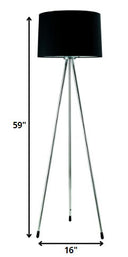 Tripod Floor Lamp With Black Fabric Drum Shade - Silver - HomeRoots - Floor Lamps - Elite Enclave Home